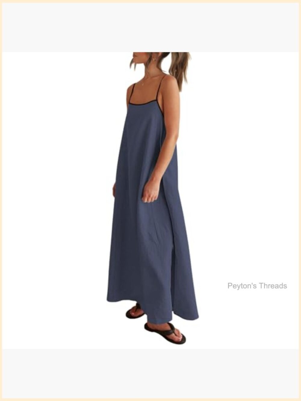 Linen Maxi Dress with Pockets Spaghetti Strap Backless Casual Beach Party - Picture 5 of 7